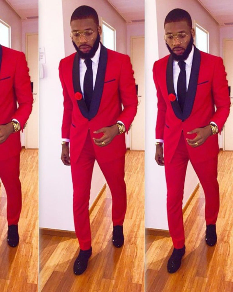 Black and Red Wedding Suit for Men Two Pieces (Jacket+pants) Siaoryne Black and Red Wedding Suit for Men Two Pieces (Jacket+pants) Siaoryne