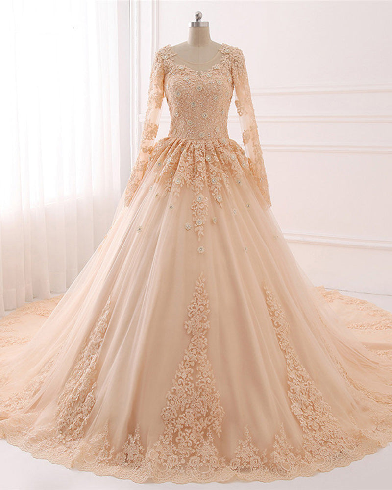 bridal dress for muslim Champagne Vintage Wedding Dress Muslim Bridal Gown with Lace WD687 –  Siaoryne