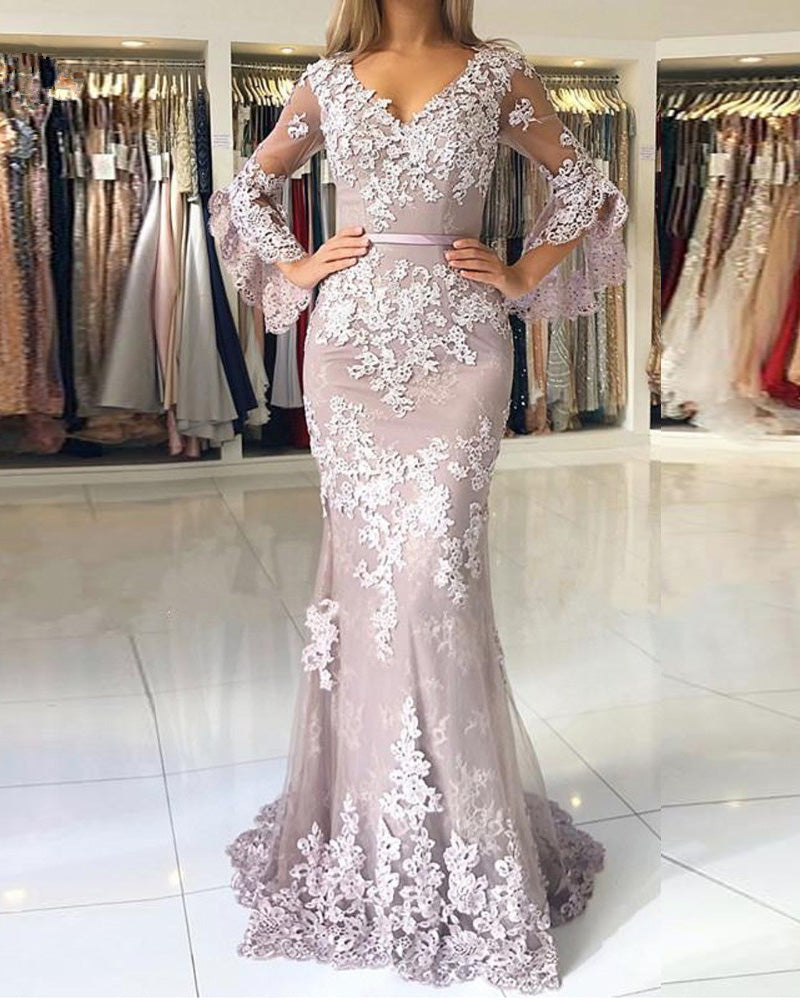 long sleeve lace mermaid prom dress Mauve /Green Lace Long Sleeves Mermaid Prom Dresses PL6677 – Siaoryne