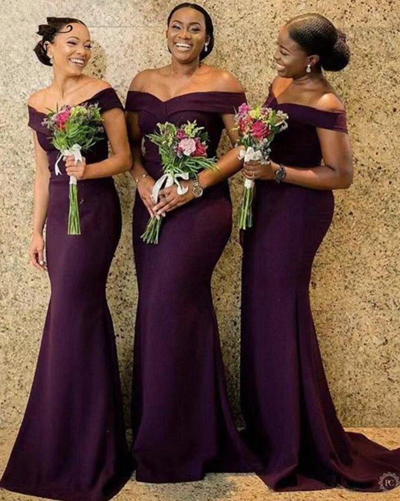 Stylish Grape Purple African Off The Shoulder Satin Long Bridesmaid Dr Siaoryne Stylish Grape Purple African Off The Shoulder Satin Long Bridesmaid Dr Siaoryne