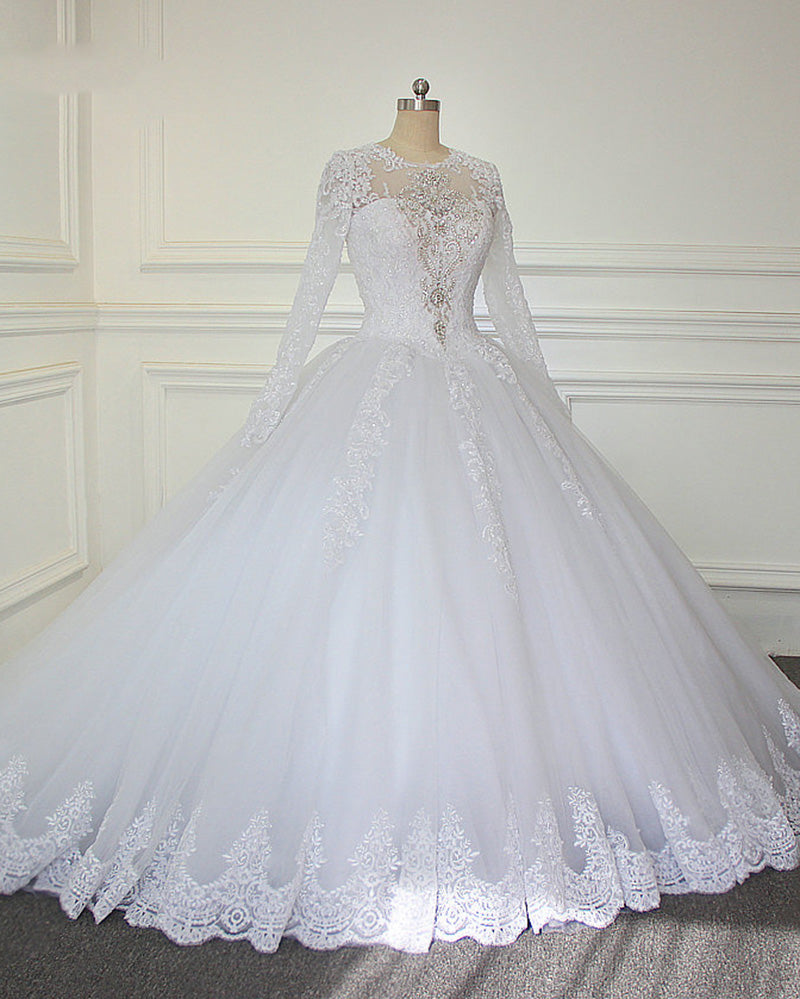 New Vintage Long Sleeves Lace Ball Gown Bridal Wedding Dress  WD6642
