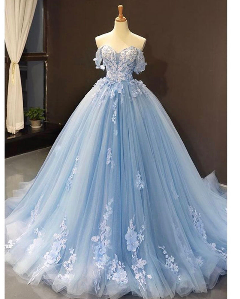 Siaoryne Skye Blue off the shoulder lace Sweet 16 Prom Quinceanera Dresses ,Blue Wedding Dress JP412