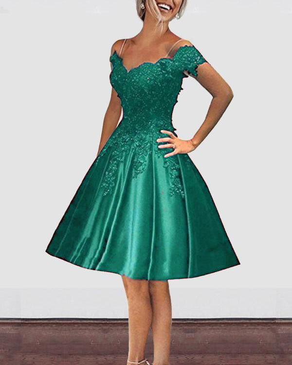 Off Shoulder Emerald Green Short  Prom Dresses Girls Homecoming Graduation Gown SP612