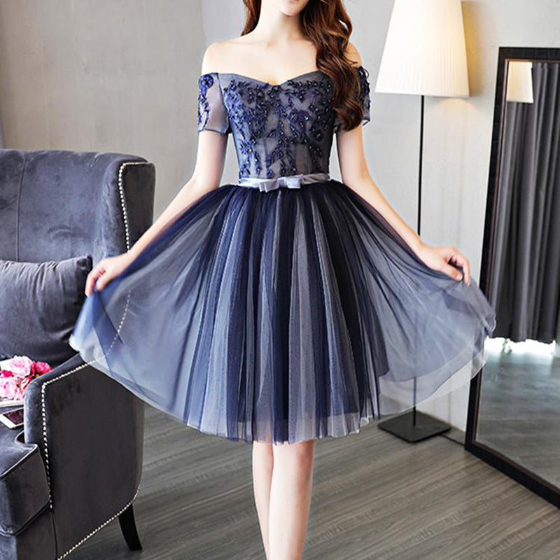 Shoulder Dress Navy Blue Grade Grad Dresses Navy Short Formal