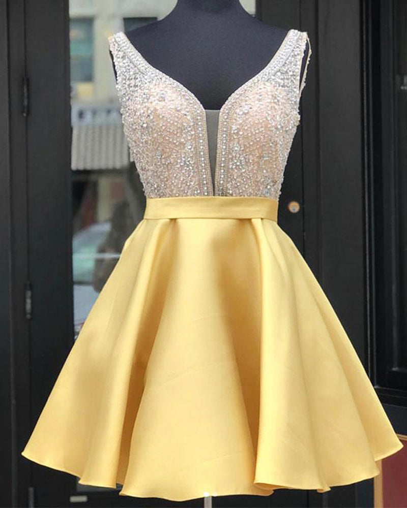 Robe de bal courte en cristal perlé pour filles de 8e année SP547