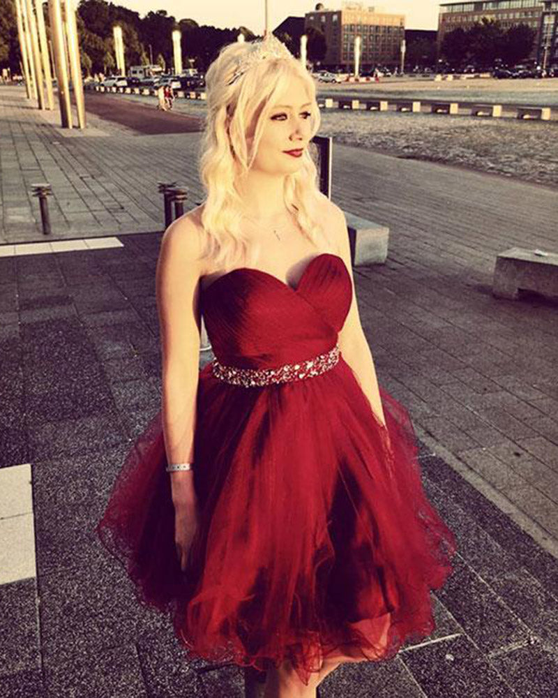 Sweetheart Red Ball Gown Short Homecoming Dresses with Beading Belt Mi Siaoryne Sweetheart Red Ball Gown Short Homecoming Dresses with Beading Belt Mi Siaoryne