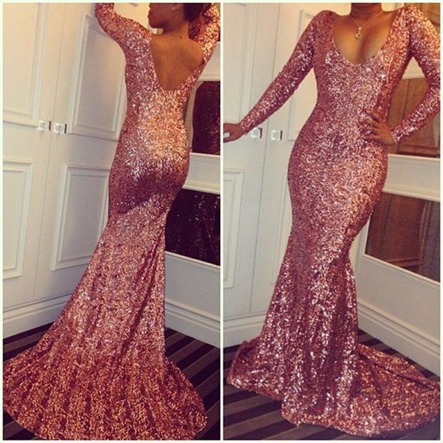 Robe de soirée à paillettes à manches longues, robe de bal sexy de style sirène pour femmes