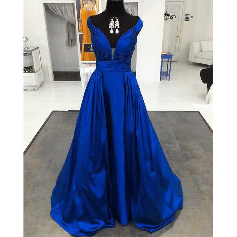 Siaoryne LP031 azul real/verde/burdeos sexy elegante vestido de fiesta de noche largo con hombros descubiertos y escote en V doble vestidos de fiesta 2018
