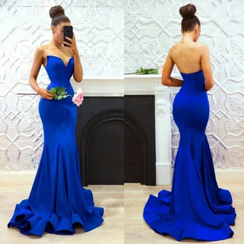 Robe de soirée sirène élégante bleu/vin à col en cœur pour femme, longue et sexy, pour bal de fin d'année 2018 LP6612