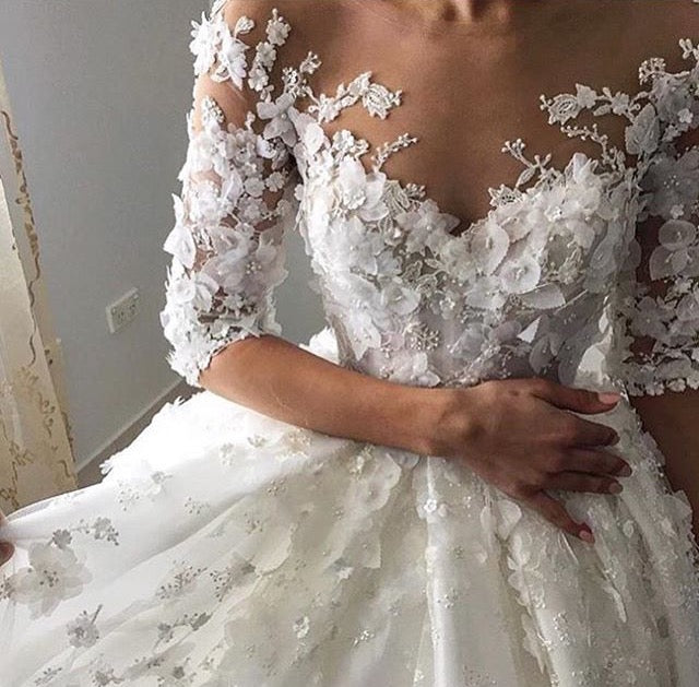 luxury beaded pearl wedding dress Davinci Bridal 50881 Beaded Lace Wedding Dress long sleeve Corset Bridal Gown Train Mermaid 6 / Ivory/Nude main image 1