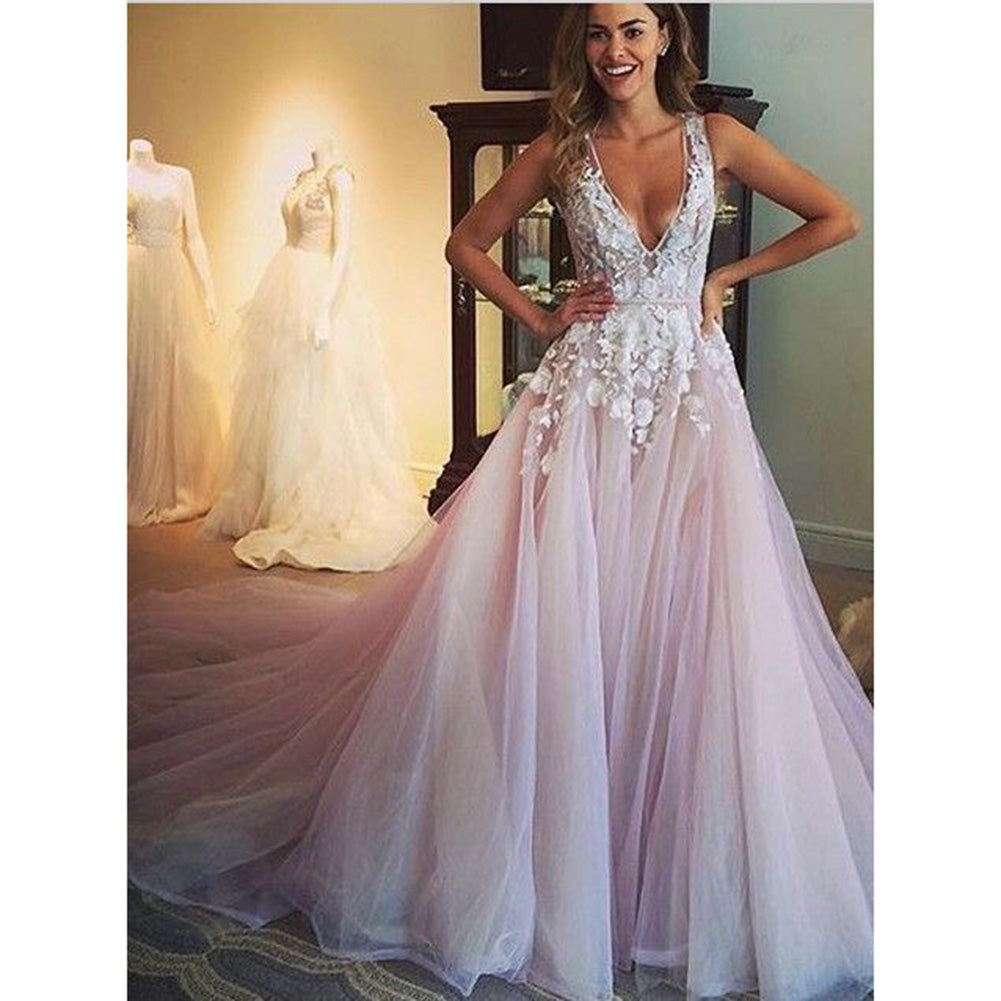 Siaoryne LP0829 Sexy V cuello elegante tul Vestido De graduación encaje largo Vestido De fiesta 2018