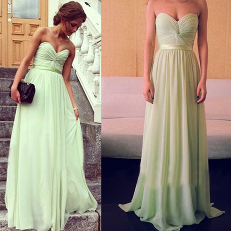Grass Mint Simple Sweetheart Long Chiffon Bridesmaid Dresses ,women formal gowns