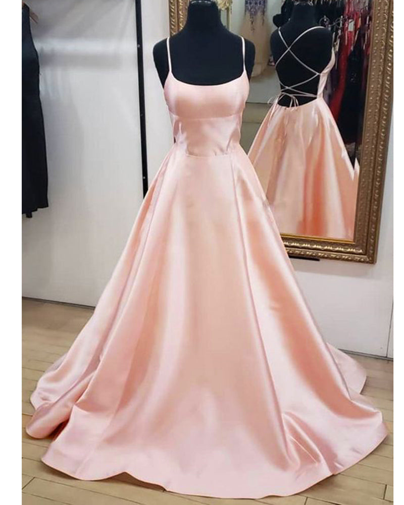 Elegante vestido de fiesta de satén rosa ruborizado para mujer, vestido de noche largo con tirantes, trajes formales PL06232