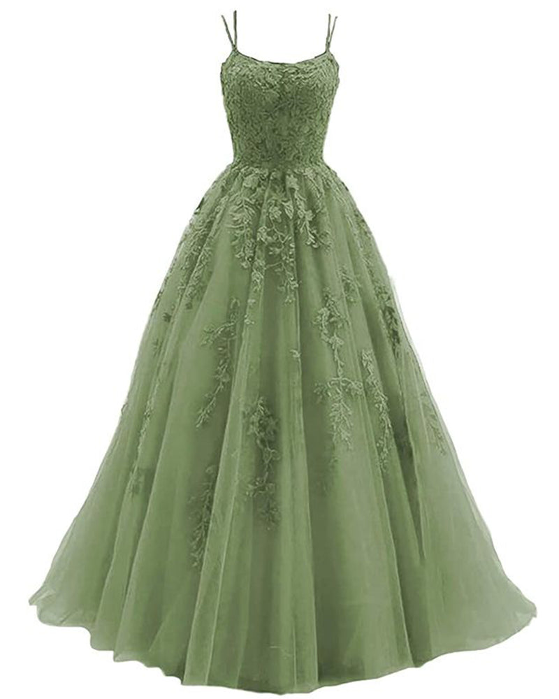 Beautiful Sweet 16 Gown Sage Green Tulle and Lace Prom Dresses PL10824 –  Siaoryne