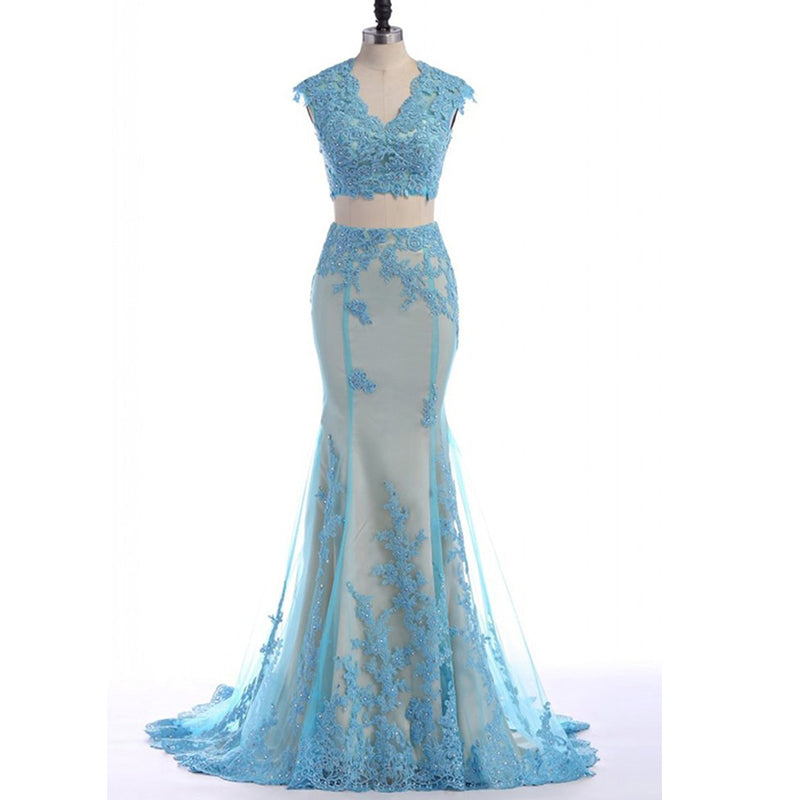 Robe de bal sirène en dentelle avec haut court Aqua 2020, robe longue de soirée