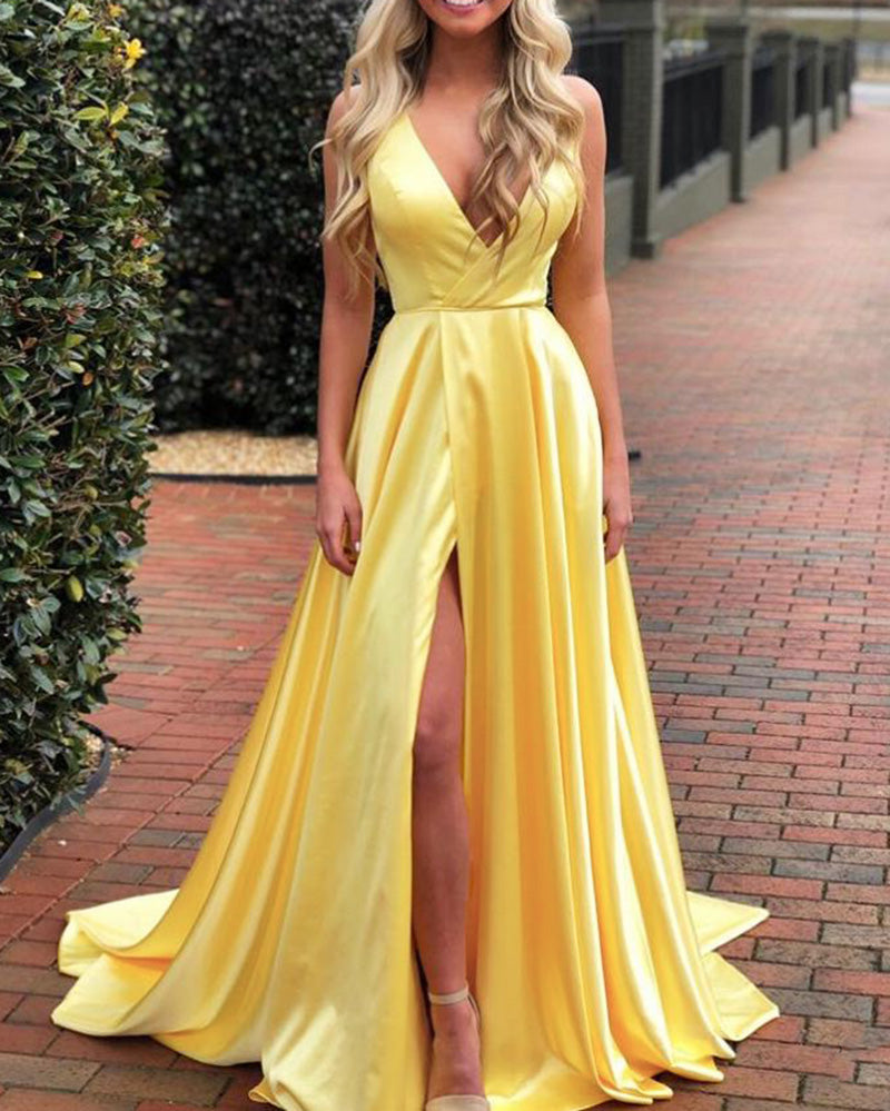 green emerald velvet dress Yellow A-line Homecoming Dress With Pockets, Simple Graduation Dress, MH537 main image 1
