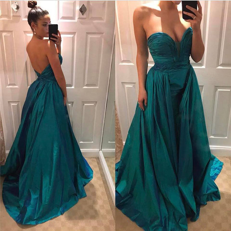 Vestido de fiesta sin tirantes, corte en A, escote en forma de corazón, tafetán, vestidos de fiesta largos de noche formales