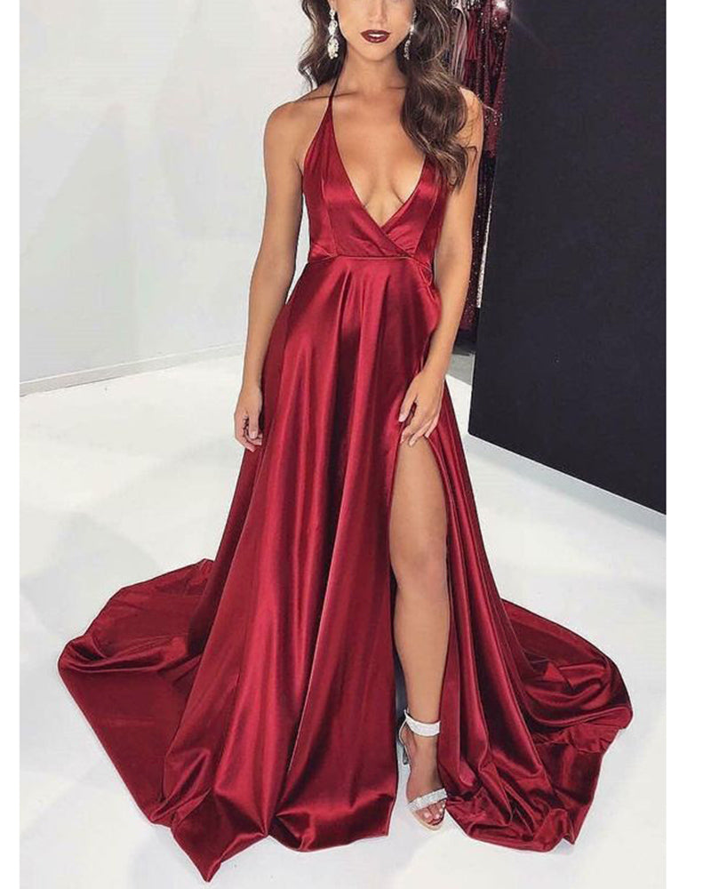 sachin and babi light blue dress Amazing Sexy Deep V Neck Halter Prom Dresses Long with Split leg PL954 –  Siaoryne