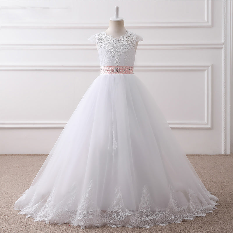 chinese dress ladies Sunnypetal A-Line Tulle Flower Girl Dresses Lace Cap Sleeve First Comm –  sunnypetal