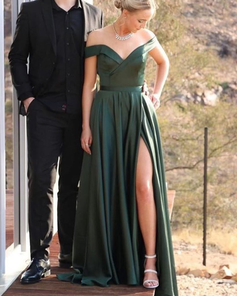 Elegant Olive Dark Green Off Shoulder Long Women Long Formal Wear Prom Siaoryne Elegant Olive Dark Green Off Shoulder Long Women Long Formal Wear Prom Siaoryne