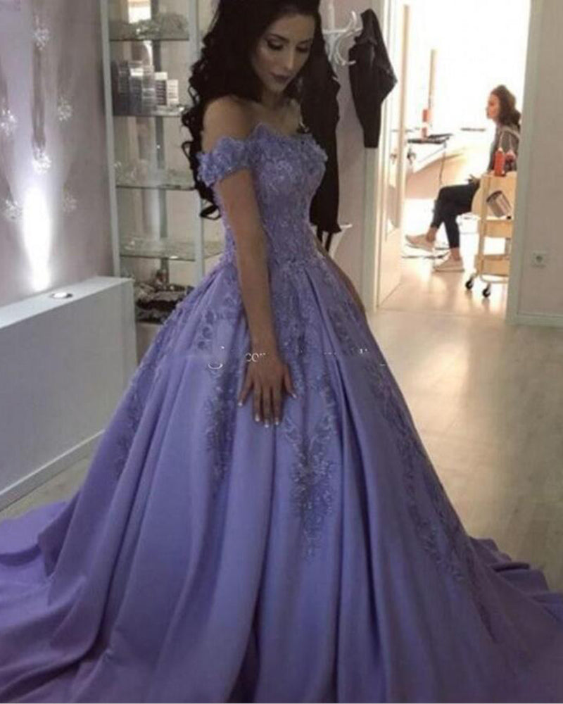 Vestido de fiesta lavanda con hombros descubiertos para niñas, vestidos de quinceañera PL3210