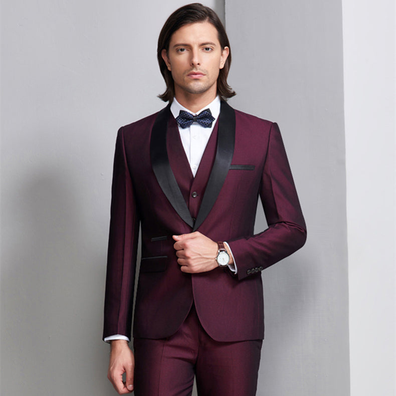 Navy Blue And Burgundy Wedding Suit Burgundy Tuxedo 2022 Wedding Suits For  Men Shawl Collar Royal