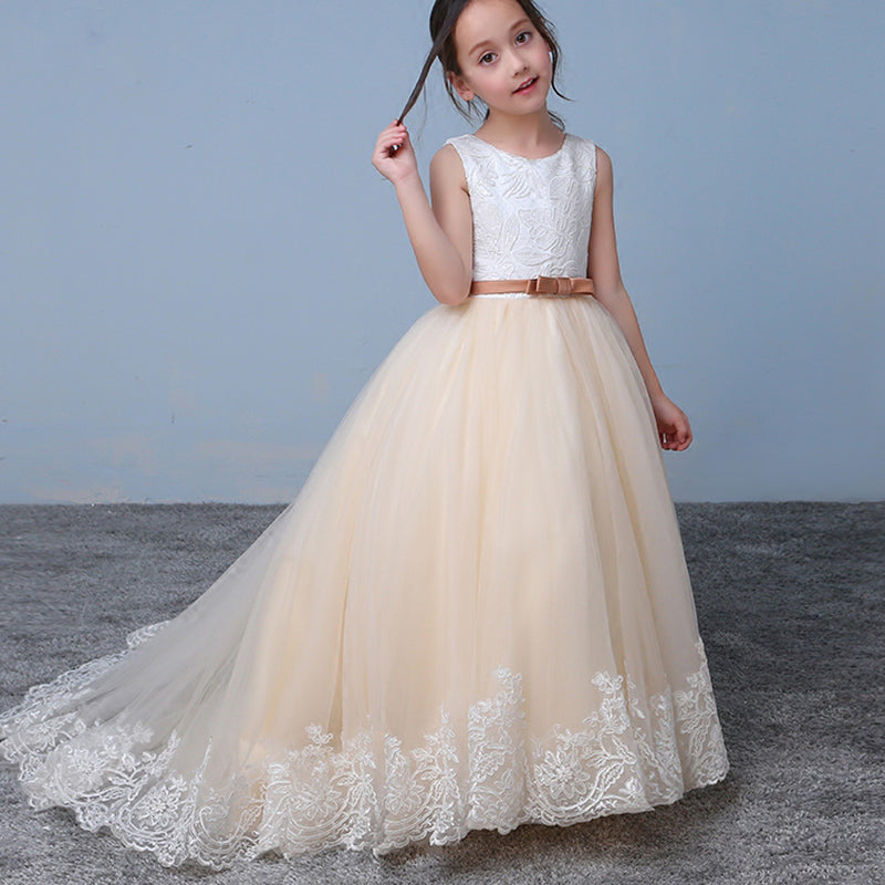 Chic Ivory/Champagne Lace Flower Girl Dresses with Belt Child Communio –  Siaoryne