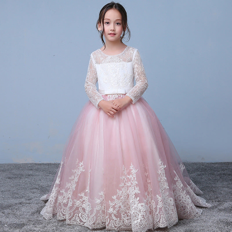 chinese dress ladies Long Sleeves Flower Girl First Communion Dress Celestial 3412 – Sparkly  Gowns main image 1