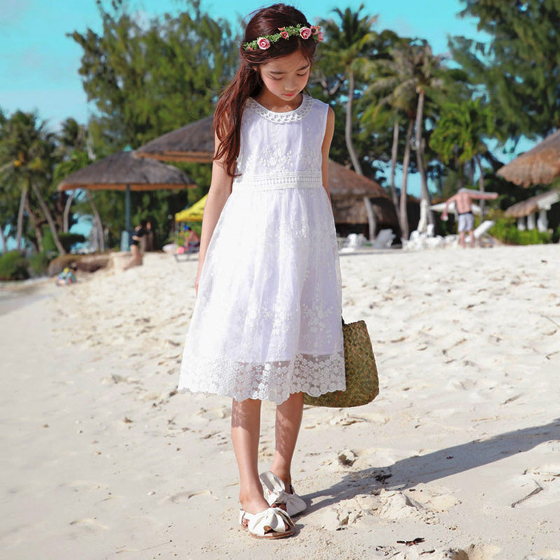 White sleeveless Lace Summer Dress for kids child party dress flower g –  Siaoryne