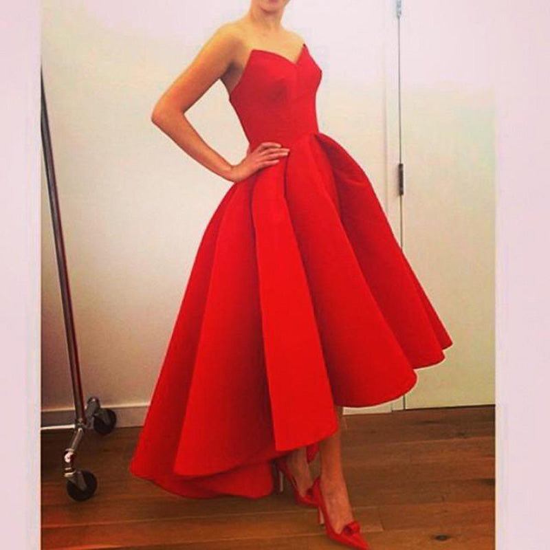 Siaoryne LP0830 Vestido de fiesta de satén con escote corazón, corte en A, color rojo