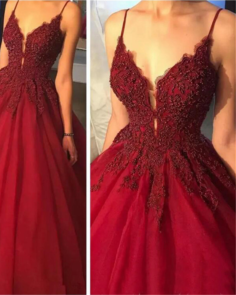 open lace back dress Dark Red Beaded Ball gown Quinceanera Dresses Sweet 15 Party Wedding g –  Siaoryne
