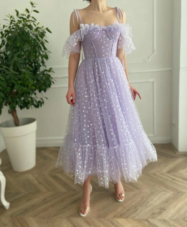 Lavender Short Tea Length Prom Dresses Party Dress Girls