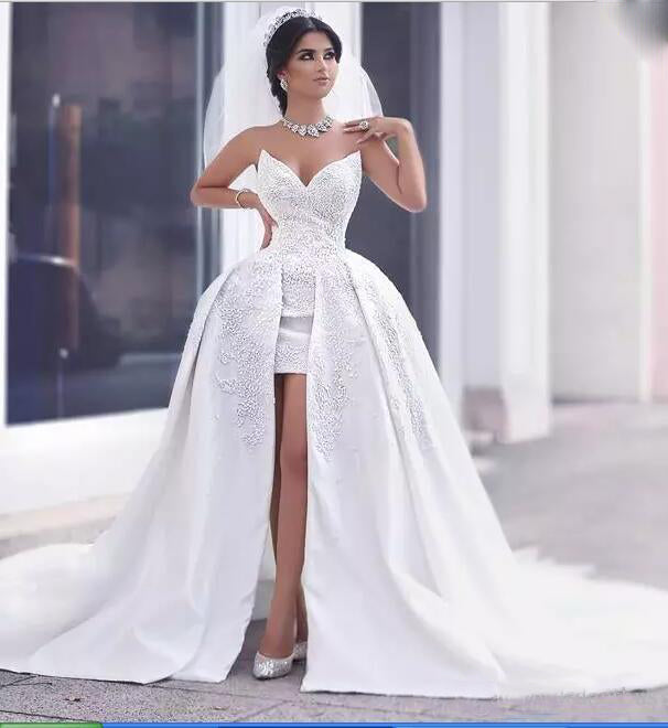 chinese dress ladies Long Sleeves Short Wedding Dress with Beaded Plunging Neckline –  loveangeldress main image 1