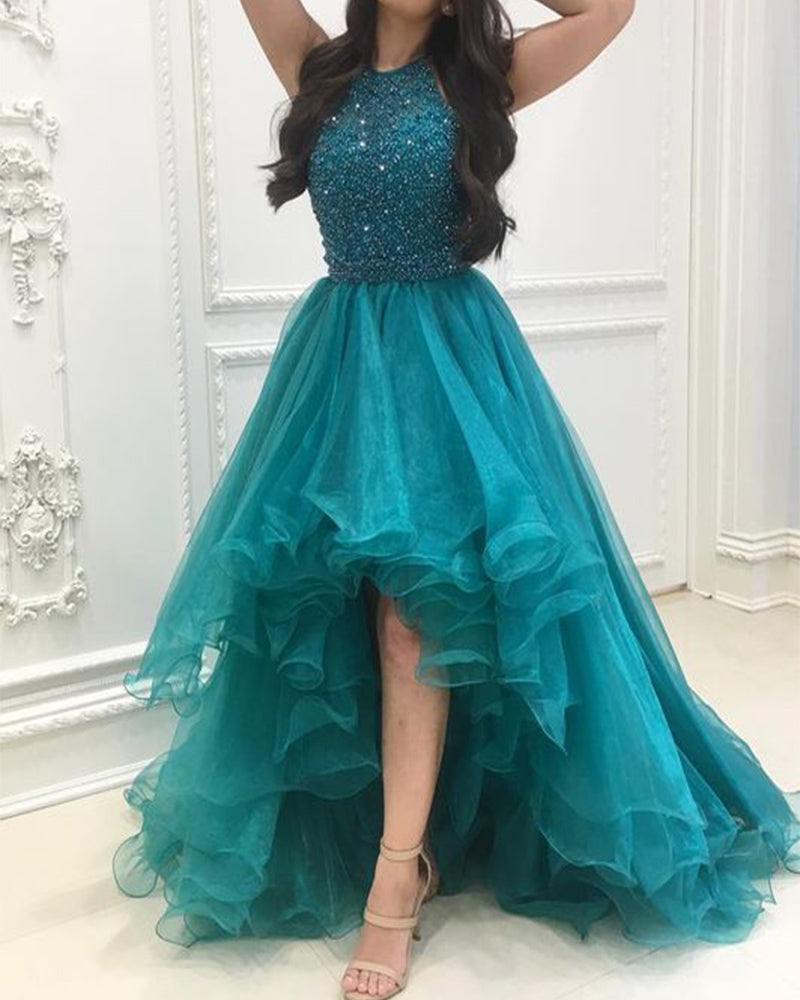Siaoryne Halter Turquoise Blue High Low Prom Dress Beading Organza Par Siaoryne Halter Turquoise Blue High Low Prom Dress Beading Organza Par