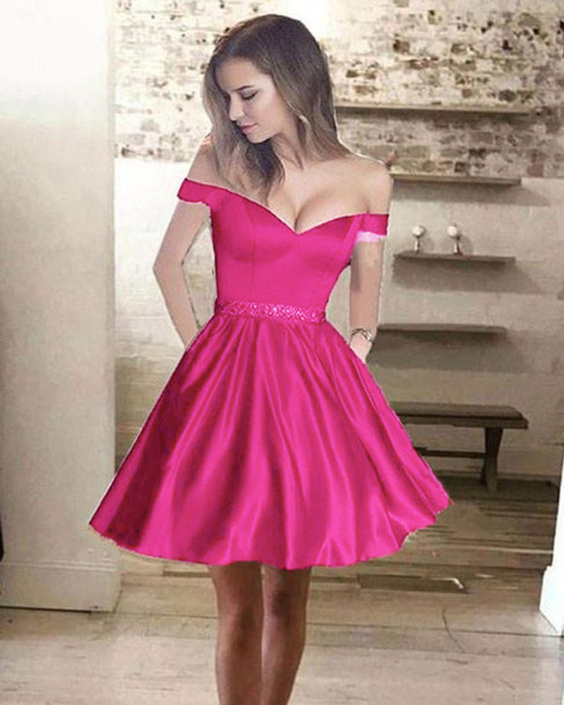 Vestido de fiesta corto fucsia rosa/amarillo para jóvenes, vestido de fiesta con cinturón SL1254