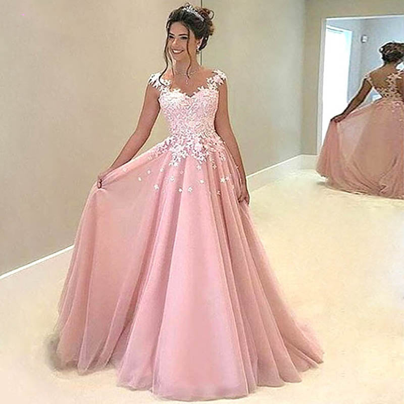 Fancy Pink Appliqued Lace Long 2020 Prom Dress balo elbiseleri Women F – Siaoryne Fancy Pink Appliqued Lace Long 2020 Prom Dress balo elbiseleri Women F – Siaoryne