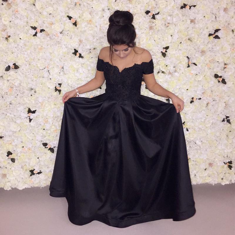 Elegant Black Lace Prom Dress Off the Shoulder A Line Women Evening Lo –  Siaoryne