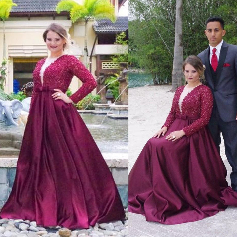 Sexy A Line Burgundy V Neck Prom Dresses Lace Women Formal Evening Gown party Outfits