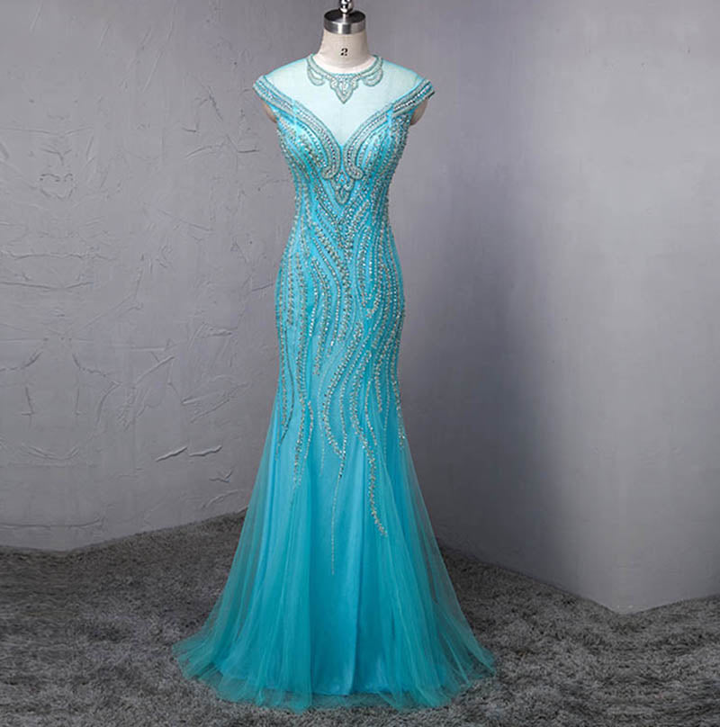 Luxury Heavy Beaded Turquoise Mermaid Prom Dresses Women Evening Long – Siaoryne Luxury Heavy Beaded Turquoise Mermaid Prom Dresses Women Evening Long – Siaoryne
