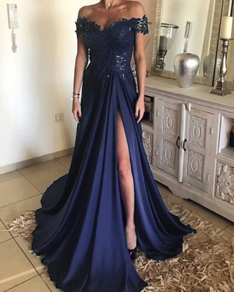 Vestido formal de noche largo con encaje y hombros descubiertos para mujer 2021 PL3202