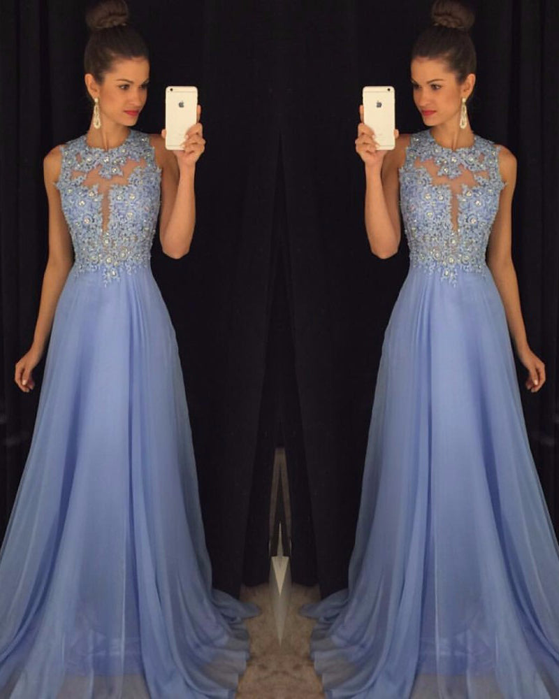 Vestido de fiesta largo de color lavanda con encaje y cuentas y cuello redondo para mujer, vestido formal de noche LP185