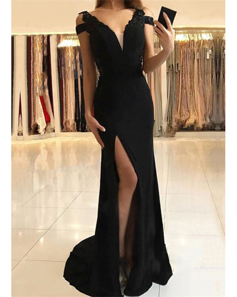 Cold Shoulder Black Slit Prom Long Party Dresses Vestido De Festa Even Siaoryne Cold Shoulder Black Slit Prom Long Party Dresses Vestido De Festa Even Siaoryne