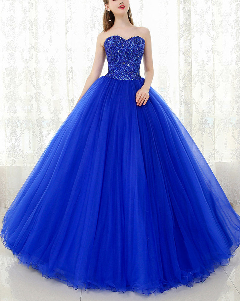 Vestido de fiesta con escote en forma de corazón y abalorios en color azul real, vestido de fiesta con corsé, ropa formal 2019