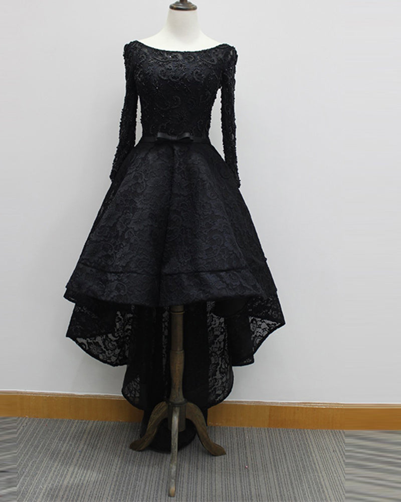 Black High Low Luxury Beading Prom Party Gown Evening Dresses with Lon Siaoryne Black High Low Luxury Beading Prom Party Gown Evening Dresses with Lon Siaoryne