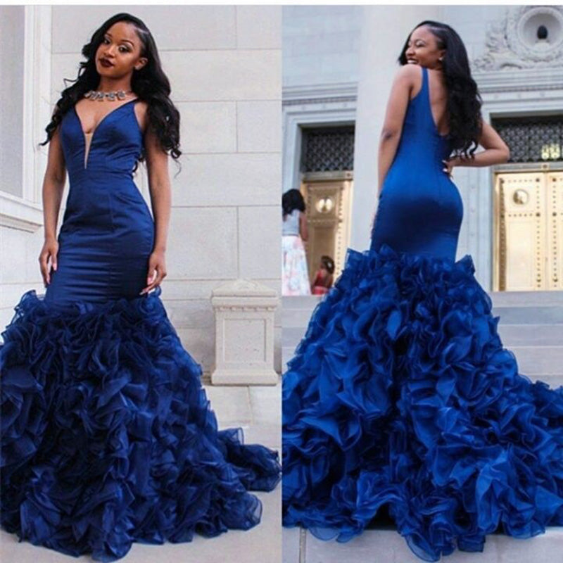 Sexy V Neck Women Mermaid Royal Blue Prom Dresses Long PL9712  Siaoryne