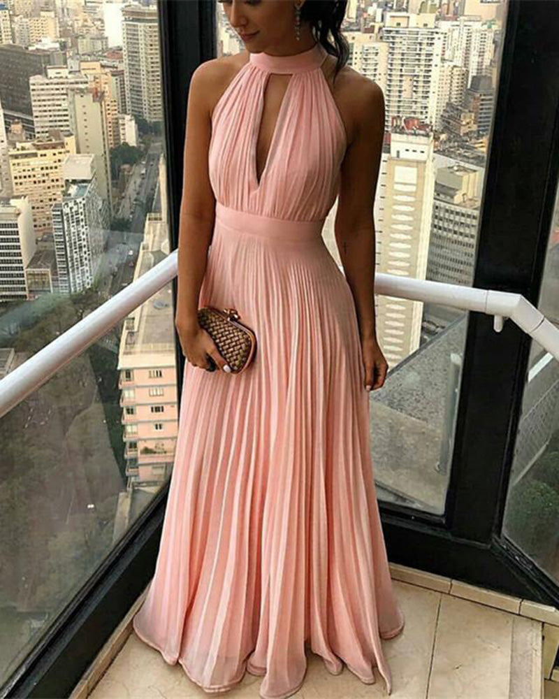 Pleated Halter Coral Pink Long Party Dress Women Formal Evening Gowns Siaoryne Pleated Halter Coral Pink Long Party Dress Women Formal Evening Gowns Siaoryne