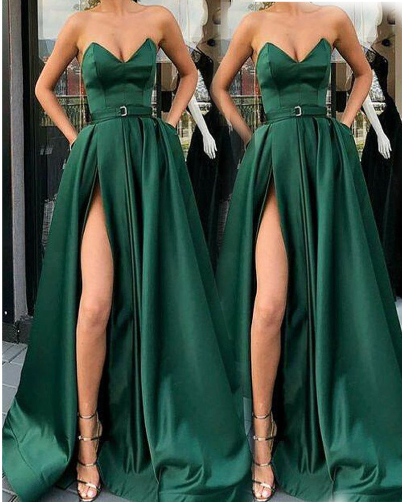 Dark Green outfit Corset Sweetheart Long Prom Party dresses with Belt Siaoryne Dark Green outfit Corset Sweetheart Long Prom Party dresses with Belt Siaoryne