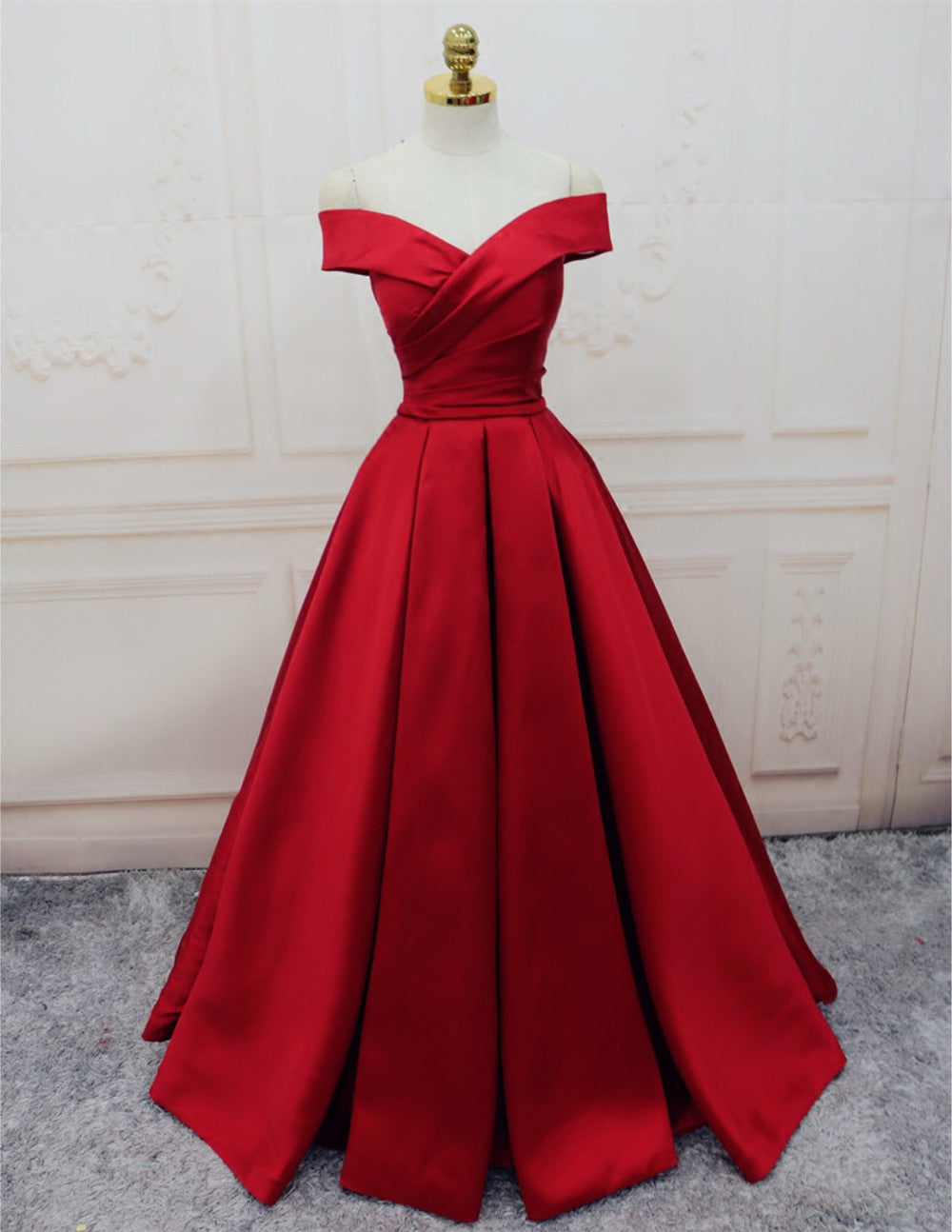 Robe de bal longue en satin rouge/bleu pour filles seniors 2021 à épaules dénudées PL2103