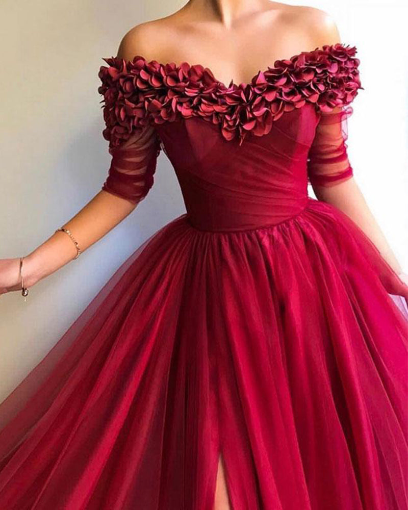 Long Off the Shoulder Red Tulle Dress Prom Party Gown with Slit PL844 ... Long Off the Shoulder Red Tulle Dress Prom Party Gown with Slit PL844 ...