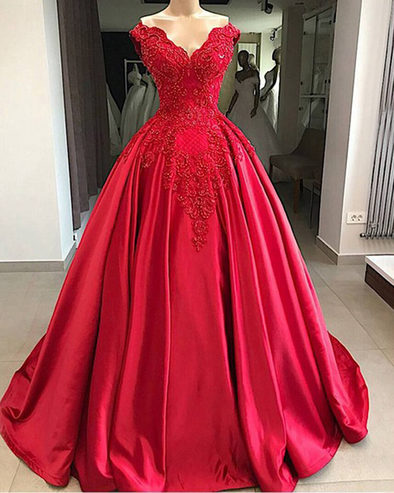 Cap Sleeve Cotillion Red Ball Gown Prom Gown Robe De Soiree PL841 – Siaoryne